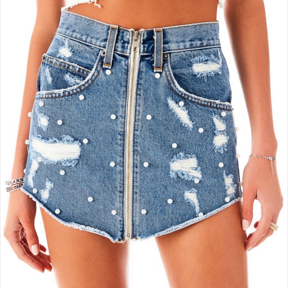 Lf denim skirt with pearls